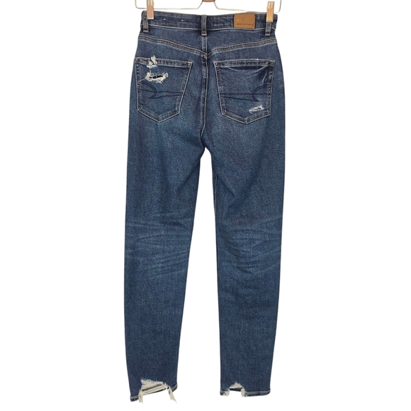 AMERICAN EAGLE Mom Jeans Stretch Distressed Raw Hem Women 0 High Rise Blue Denim - Picture 5 of 11